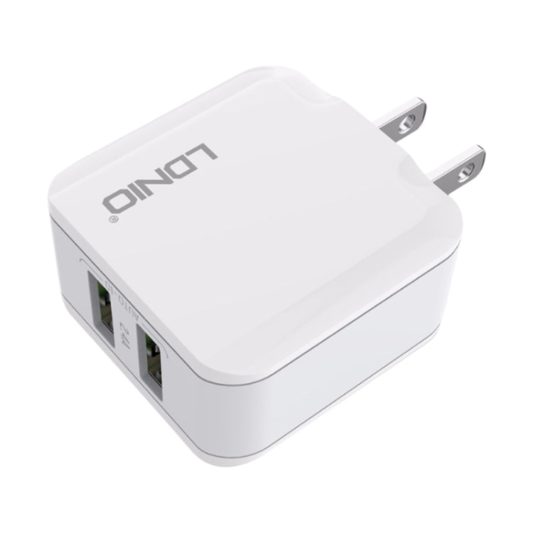 LDNIO A2201 2.4A Cargador de adaptador de teléfono móvil de carga directa de viaje con cabezal de carga USB dual con cable de datos de 8 pines, 8 Pin