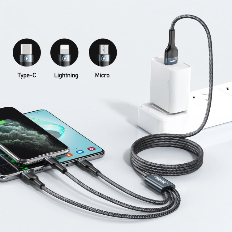 REMAX RC-070TH 1,2 m 2A 3 en 1 USB a 8 pines y cable de carga USB-C / Type-C y Micro USB