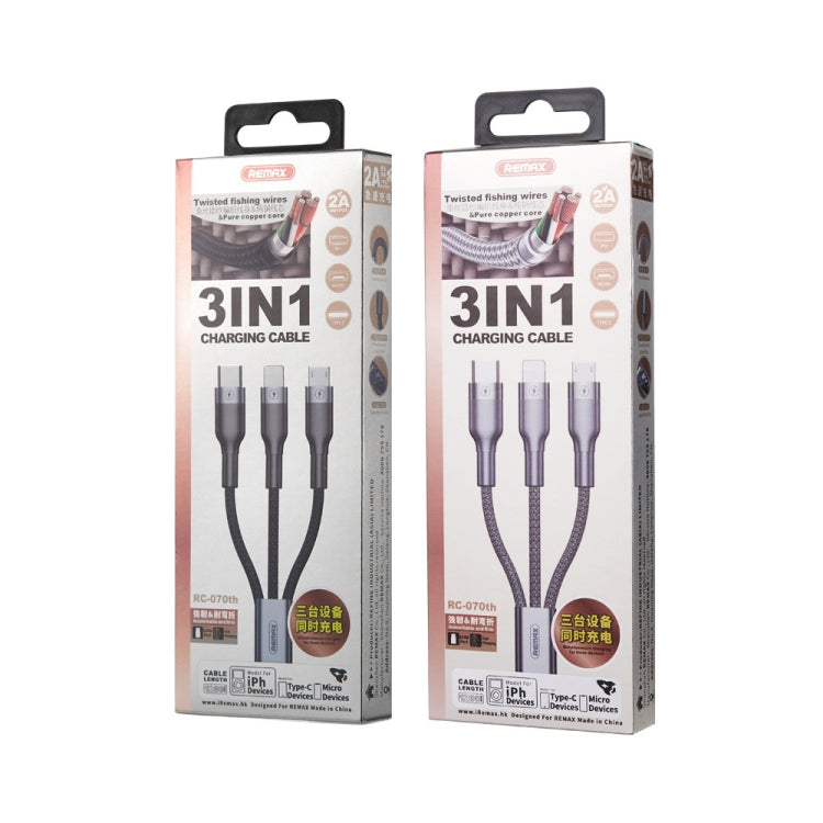 REMAX RC-070TH 1,2 m 2A 3 en 1 USB a 8 pines y cable de carga USB-C / Type-C y Micro USB