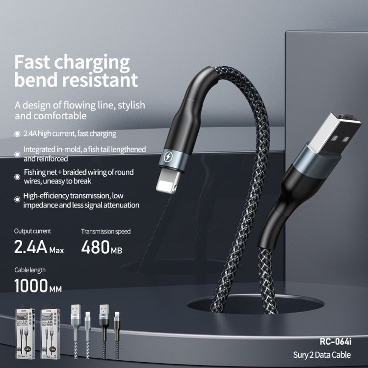 REMAX RC-064i Sury 2 Series 1m 2.4A Cable de datos USB a 8 pines para iPhone, iPad, 8 Pin
