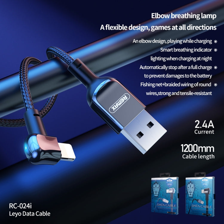 REMAX RC-024i Sury Leyo Serie 1.2m 2.4A Cable de datos USB a 8 pines para iPhone, iPad