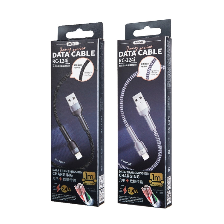 REMAX RC-124i 1m 2.4A USB a cable de datos de carga rápida trenzado de aleación de aluminio de 8 pines para iPhone, iPad, 8 Pin