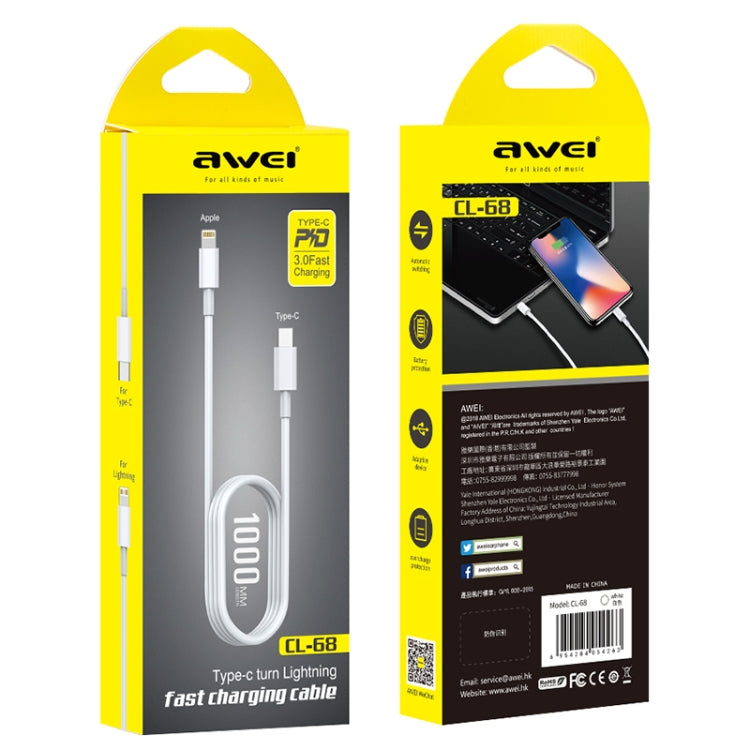 AWEI CL-68 3A Type-C / USB-C a Cable de datos de carga rápida PD de 8 pines, Longitud: 1 m