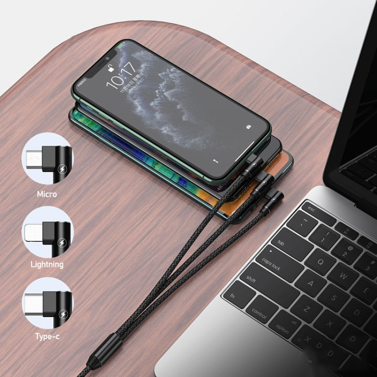 REMAX RC-167th 3 en 1 2.1A USB a 8 pines + USB-C / Type-C + Micro USB Range Series Cable de carga en codo, Longitud del cable: 1 m