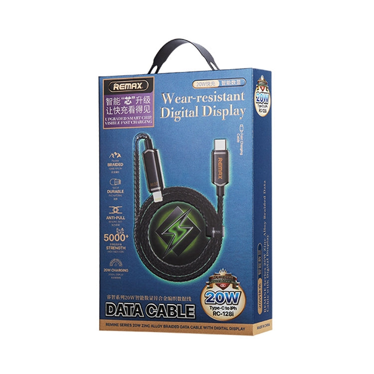 REMAX RC-128i 20W Tipo-C / USB-C a pantalla digital inteligente de 8 pines Cable de datos de carga trenzado de aleación de zinc, longitud: 1,2 m
