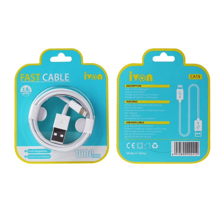IVON CA19 Cable de datos de carga rápida USB de 2,4 A a 8 pines para iPhone, iPad, longitud: 1 m