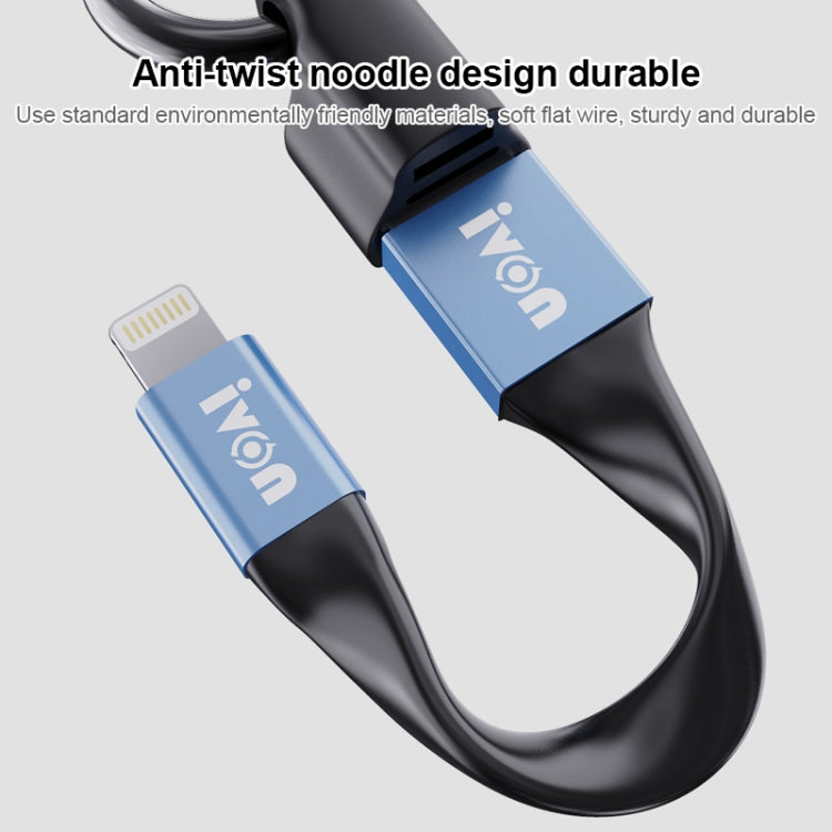 Cable de datos portátil IVON CA90 2.4A USB a 8 pines con anillo, longitud: 14,5 cm, 8 Pin