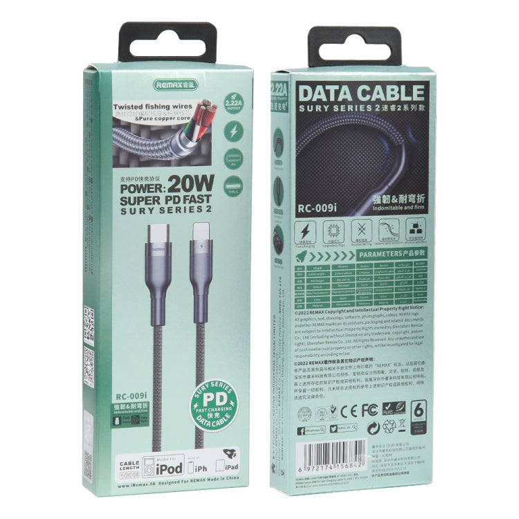 REMAX RC-009i 1m 2.22A USB-C / Type-C a 8 pines 20W PD Cable de datos de carga rápida, Type-C to 8 Pin 20W