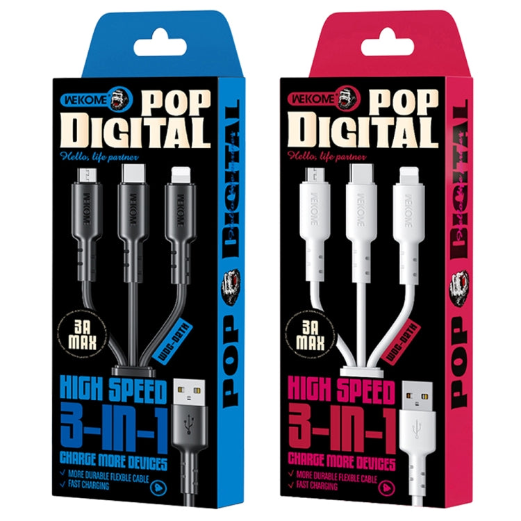 WEKOME WDC-02 Tidal Energy Series 3A USB a 8 pines + Tipo-C + Micro USB 3 en 1 Cable de datos de PVC, Longitud: 1,2 m