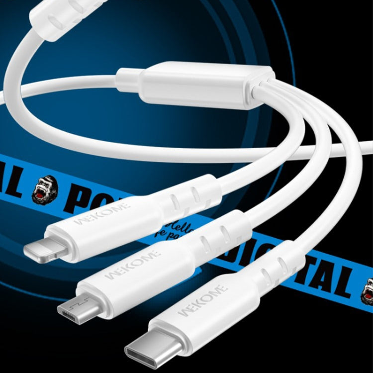 WEKOME WDC-02 Tidal Energy Series 3A USB a 8 pines + Tipo-C + Micro USB 3 en 1 Cable de datos de PVC, Longitud: 1,2 m
