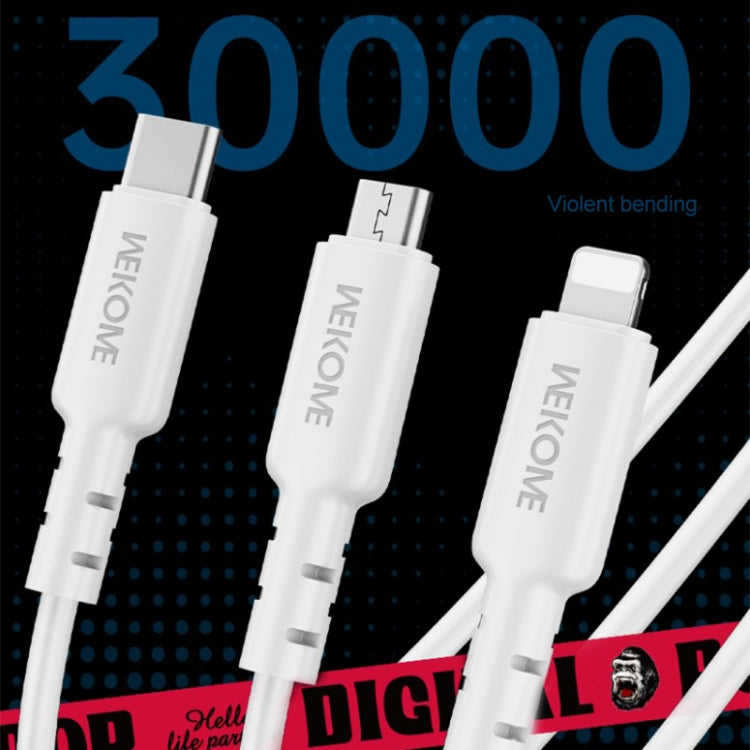 WEKOME WDC-02 Tidal Energy Series 3A USB a 8 pines + Tipo-C + Micro USB 3 en 1 Cable de datos de PVC, Longitud: 1,2 m