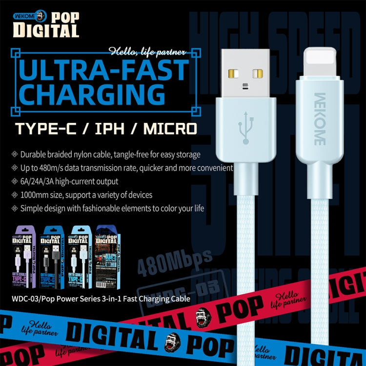 WEKOME WDC-03 Tidal Energy Series 2.4A USB a cable de datos trenzado de 8 pines, longitud: 1 m, USB to 8 Pin