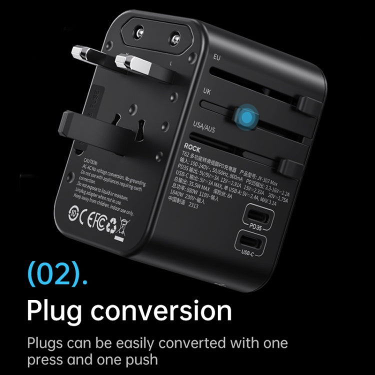 ROCK T62 35.5W Global Travel Multifuncional Enchufe PD Cargador Adaptador de corriente, T62