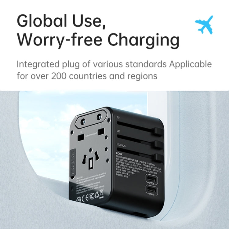 ROCK T62 35.5W Global Travel Multifuncional Enchufe PD Cargador Adaptador de corriente, T62