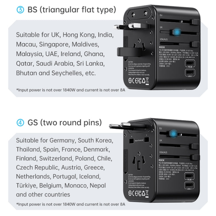 ROCK T62 35.5W Global Travel Multifuncional Enchufe PD Cargador Adaptador de corriente, T62