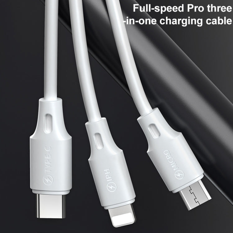 WK WDC-103 3A 3 en 1 Cable de datos de carga Pro de 8 pines + Micro USB + Type-C / USB-C Fullspeed Pro, Longitud: 1,15 m