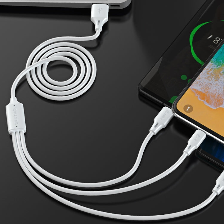 WK WDC-103 3A 3 en 1 Cable de datos de carga Pro de 8 pines + Micro USB + Type-C / USB-C Fullspeed Pro, Longitud: 1,15 m