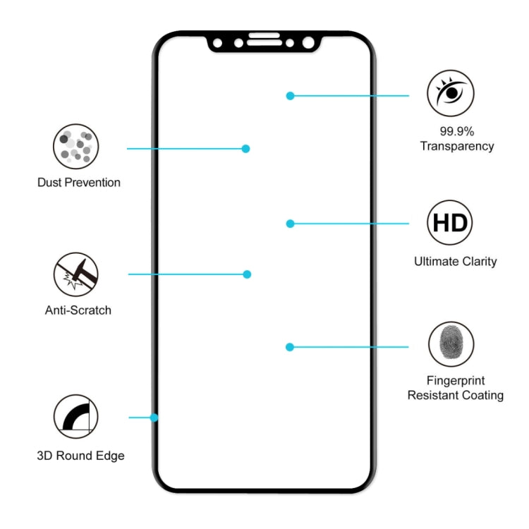 Para iPhone X ENKAY Hat-Prince 0,26 mm 9H Dureza superficial 3D Pantalla completa a prueba de explosiones Película de pantalla de vidrio templado curvada con flexión por calor, For X (0.2mm 3D)