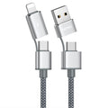 REMAX RC-020t 2.4A Aurora Series 4 en 1 8 pines + USB +2 x Cable de carga Snyc de datos tipo C, Longitud del cable: 1 m