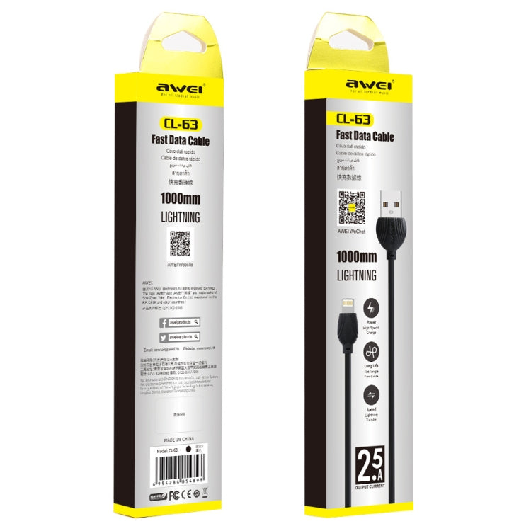 awei CL-63 2.5A Cable de datos de aleación de aluminio de carga + transmisión de 8 pines, longitud: 1 m