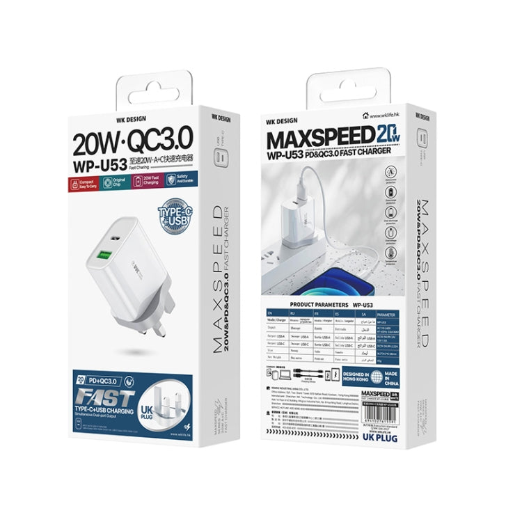Cargador WK WP-U53 QC3.0 Cargador rápido USB tipo C Maxspeed PD de 20 W