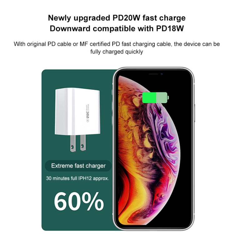 Cargador WK WP-U53 QC3.0 Cargador rápido USB tipo C Maxspeed PD de 20 W
