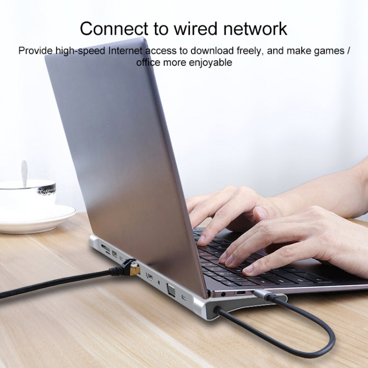 Adaptador 11 en 1 RJ45 + 87W PD + SD/TF + USBx3+ HDMI + VGA + AUX de 3,5 mm a HUB tipo C, 11 in 1