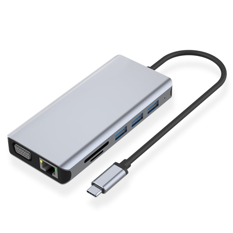 12 en 1 RJ45 + 100W PD + SD/TF + USB3.0x5+ HDMI + VGA + Adaptador AUX de 3,5 mm a HUB tipo C, 12 in 1