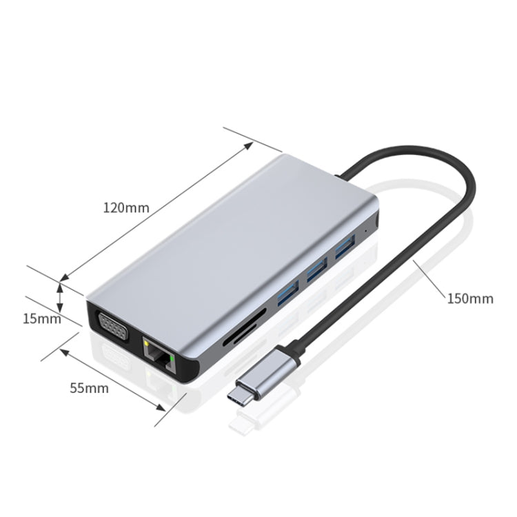 12 en 1 RJ45 + 100W PD + SD/TF + USB3.0x5+ HDMI + VGA + Adaptador AUX de 3,5 mm a HUB tipo C, 12 in 1