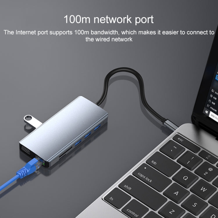 12 en 1 RJ45 + 100W PD + SD/TF + USB3.0x5+ HDMI + VGA + Adaptador AUX de 3,5 mm a HUB tipo C, 12 in 1