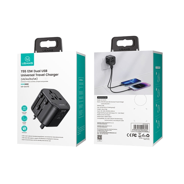 USAMS US-CC173 T55 Cargador de viaje universal con enchufe múltiple de 12 W, US-CC173 T55