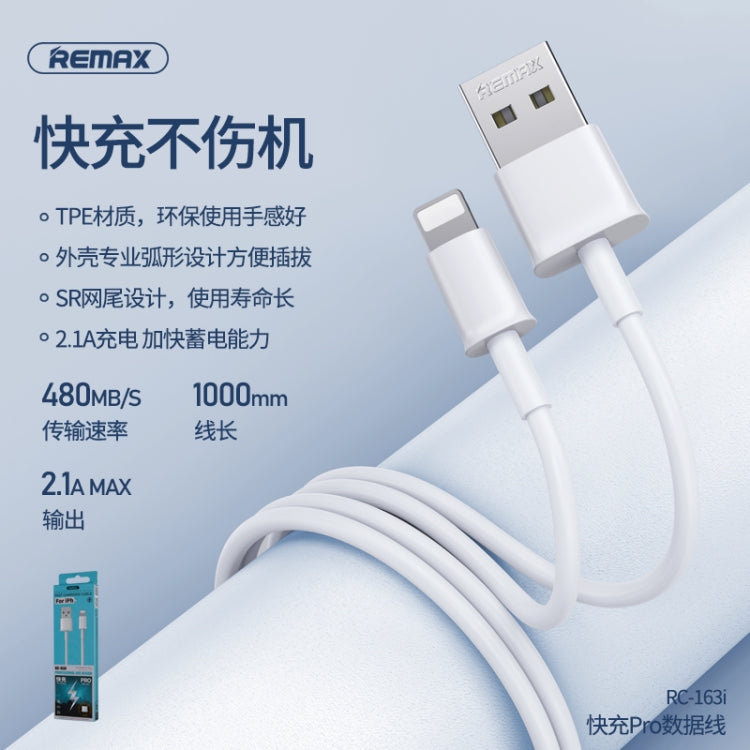 Cable de datos profesional de carga rápida Remax RC-163i 2.1A de 8 pines, longitud: 1 m, 8 Pin