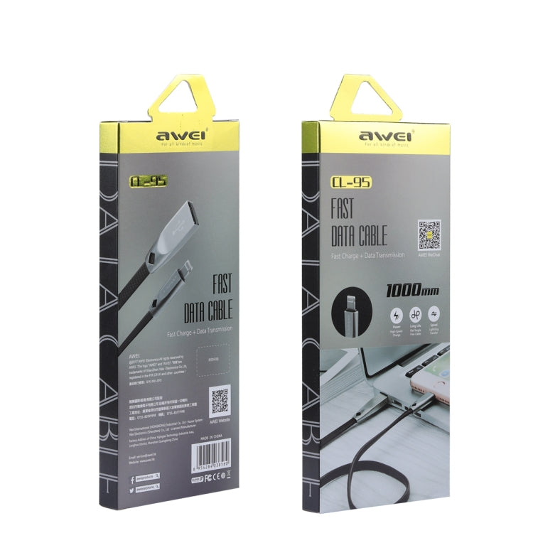 AWEI CL-95 USB a 8 pines TPE de carga rápida portátil + cable de datos de aleación de aluminio, 2 A, longitud: 1 m