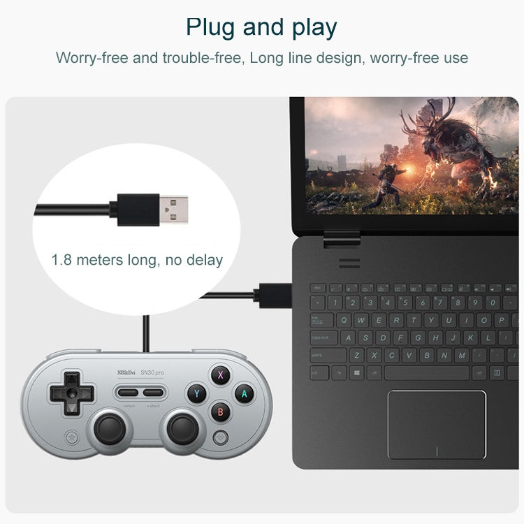 Joystick con cable USB 8Bitdo SN30 PRO para Swith / Steam / PC, SN30 PRO Wired(Grey)