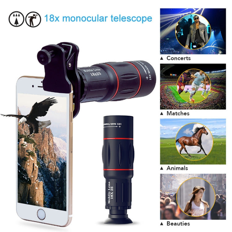 APEXEL APL-T18XBZJ5 Telescopio 4 en 1 18X + Lente gran angular 0.63X + Lente ojo de pez de 198 grados + Lente macro 15X Lente universal para cámara externa de teléfono, APL-T18XBZJ5