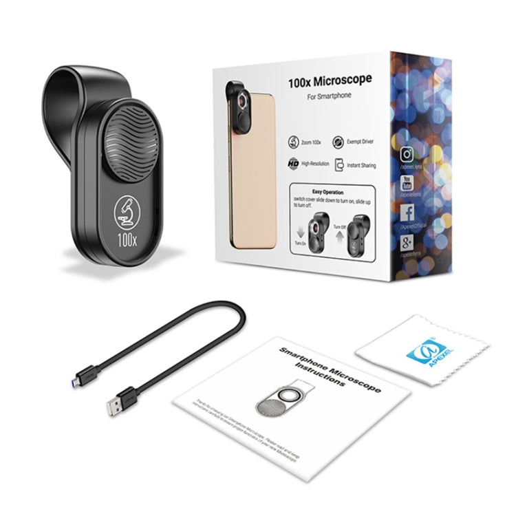 APEXEL APL-MS001 Microscopio para teléfono inteligente 100X con luz LED, APL-MS001