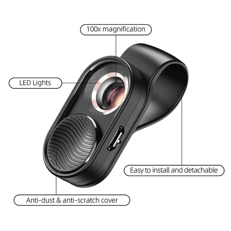 APEXEL APL-MS001 Microscopio para teléfono inteligente 100X con luz LED, APL-MS001