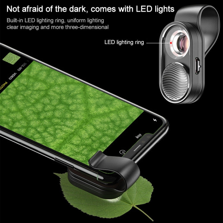 APEXEL APL-MS001 Microscopio para teléfono inteligente 100X con luz LED, APL-MS001