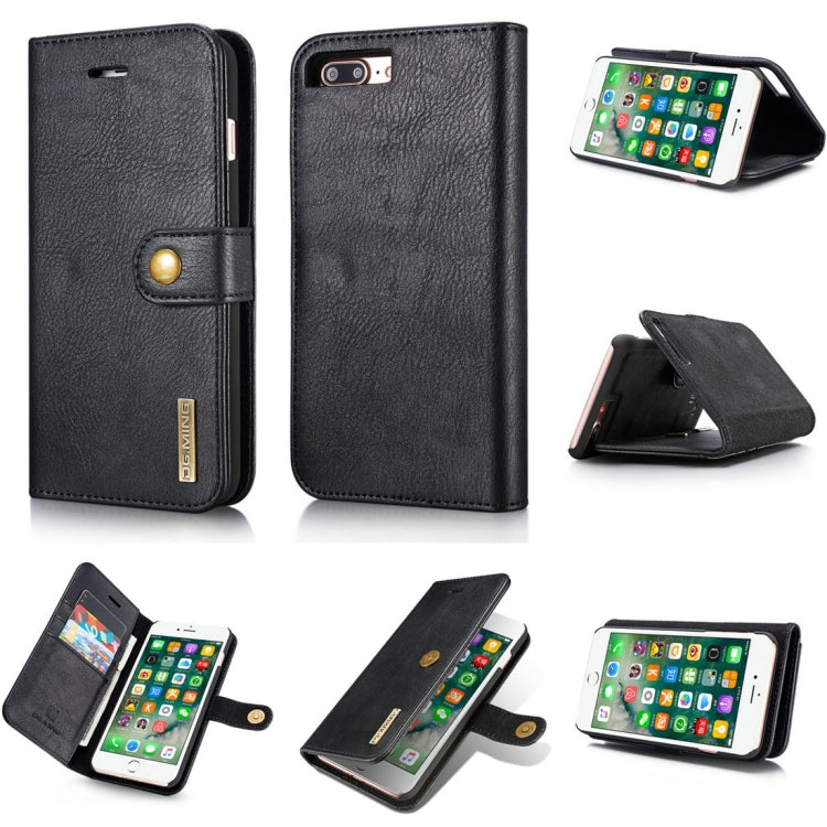 DG.MING para iPhone 8 Plus y iPhone 7 Plus Funda protectora magnética desmontable con tapa horizontal con textura Crazy Horse con soporte, ranuras para tarjetas y billetera, iPhone 8P & 7P