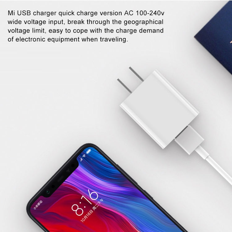 Adaptador de cargador de pared original Xiaomi 18W Cargador rápido USB de un solo puerto, enchufe de EE. UU., 18W
