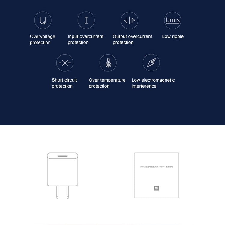 Adaptador de cargador de pared original Xiaomi 18W Cargador rápido USB de un solo puerto, enchufe de EE. UU., 18W