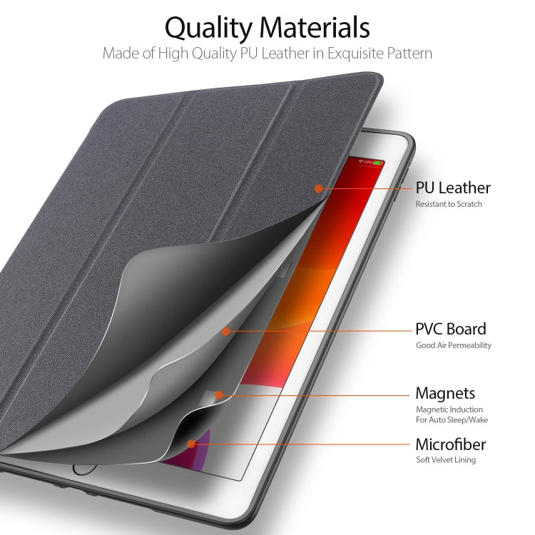 Para iPad 10.2 DUX DUCIS Domo Series Funda de cuero PU magnética con tapa horizontal con soporte plegable triple y ranura para bolígrafo y función de suspensión / activación, For iPad 10.2
