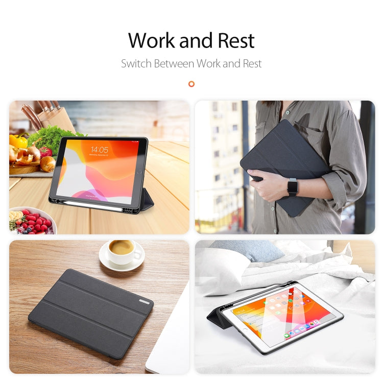 Para iPad 10.2 DUX DUCIS Domo Series Funda de cuero PU magnética con tapa horizontal con soporte plegable triple y ranura para bolígrafo y función de suspensión / activación, For iPad 10.2