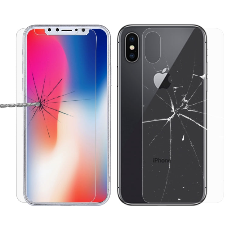 Para iPhone X 9H Dureza superficial 2.5D Vidrio templado transparente Protector de pantalla frontal + trasero