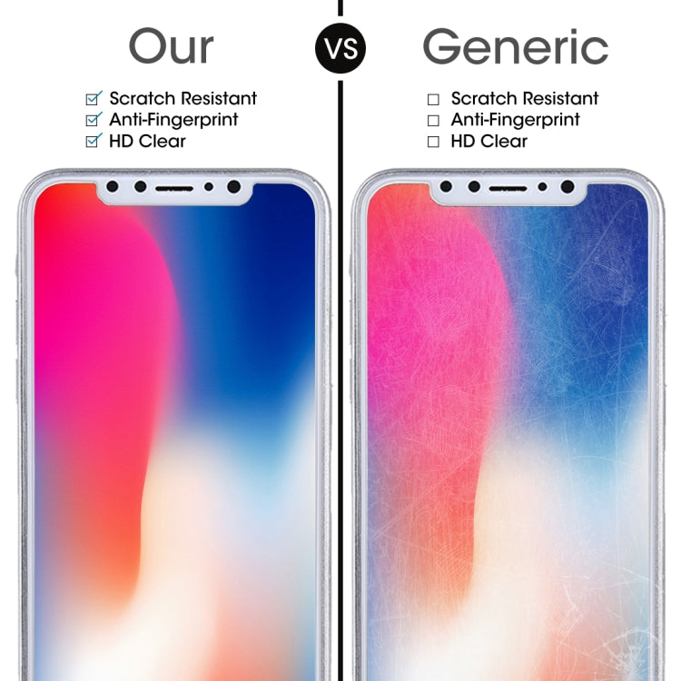 Para iPhone X 9H Dureza superficial 2.5D Vidrio templado transparente Protector de pantalla frontal + trasero