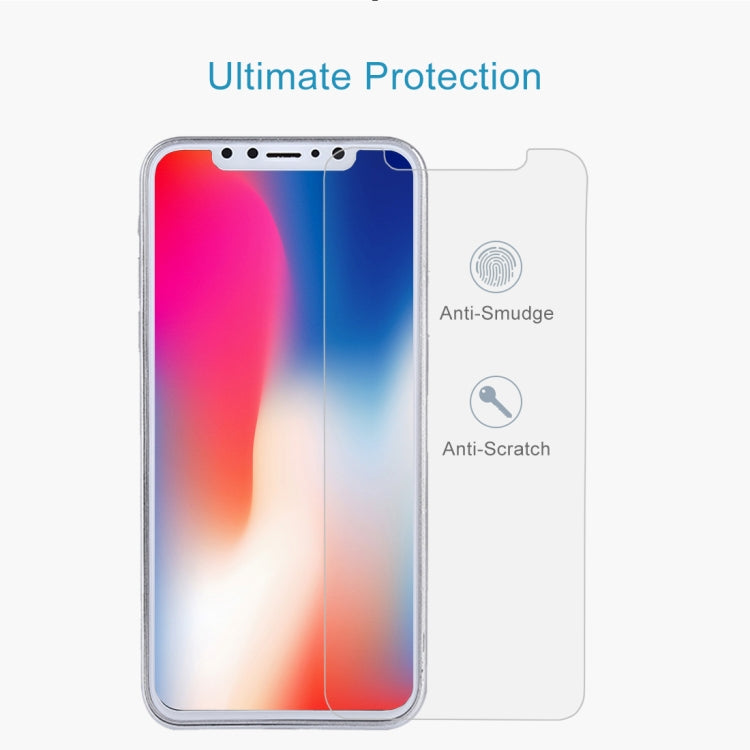 Para iPhone X 9H Dureza superficial 2.5D Vidrio templado transparente Protector de pantalla frontal + trasero