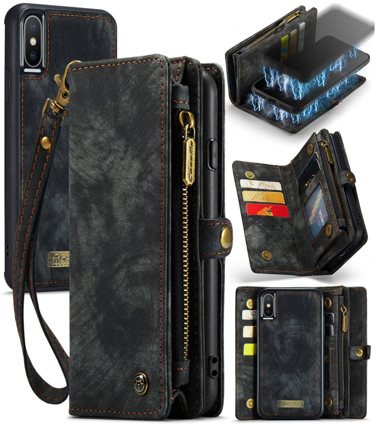 Para iPhone X / XS CaseMe-008 TPU + PC Absorción magnética Cubierta trasera desmontable Funda de cuero con tapa horizontal con soporte, ranuras para tarjetas, billetera con cremallera y marco de fotos
