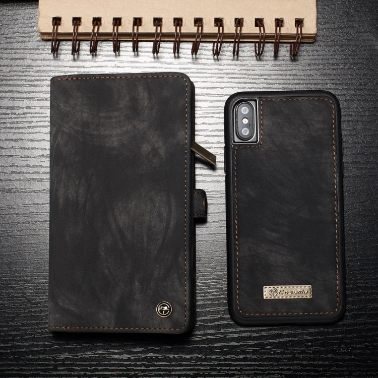 Para iPhone X / XS CaseMe-008 TPU + PC Absorción magnética Cubierta trasera desmontable Funda de cuero con tapa horizontal con soporte, ranuras para tarjetas, billetera con cremallera y marco de fotos