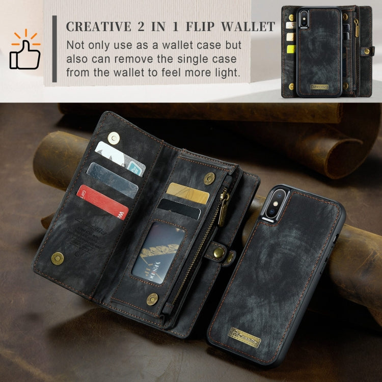 Para iPhone XS Max CaseMe Funda de cuero con tapa horizontal multifuncional desmontable con ranura para tarjeta, soporte, billetera con cremallera y marco de fotos, For iPhone XS Max