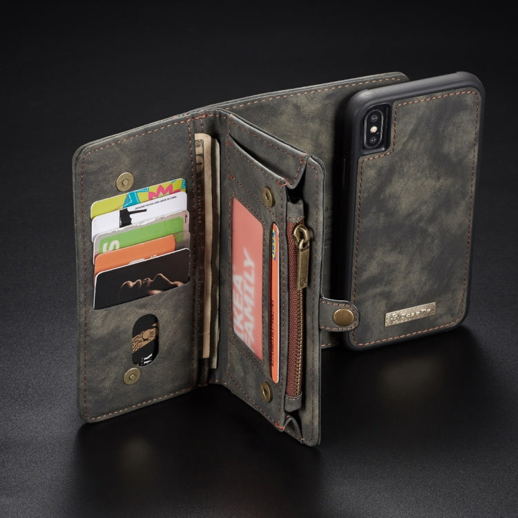 Para iPhone XS Max CaseMe Funda de cuero con tapa horizontal multifuncional desmontable con ranura para tarjeta, soporte, billetera con cremallera y marco de fotos, For iPhone XS Max